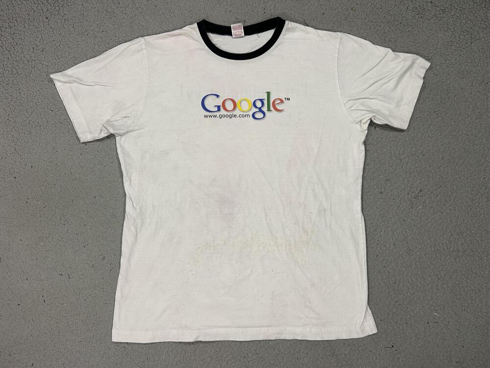 Vintage Google Shirt Mens Large White Ringer I'm Feeling Lucky Back Print